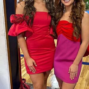 Elegant Off-Shoulder Red and Pink Mini Dress